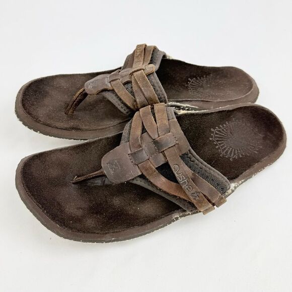 Cushe MANUKA Brown Leather Woven Upper Thong Toe Slip on Flipflop Sandals main image 15